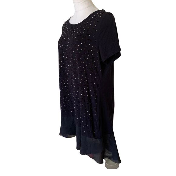 Flowy Black Tunic Top with Gold Studs & Sheer Hem – Size XL - Picture 2 of 7